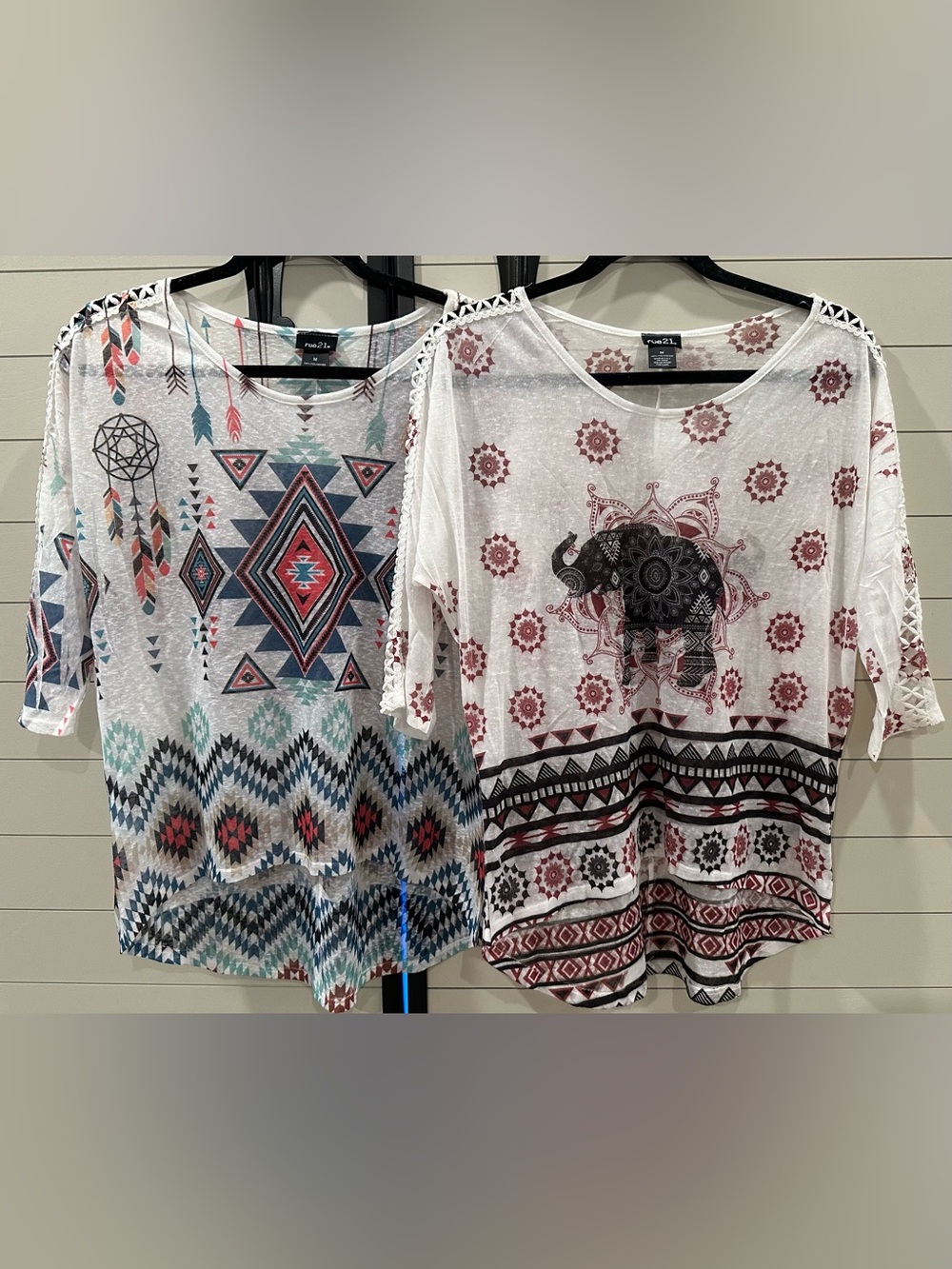Rue 21 Boho Tribal Print Women's Top Lot with Elephant Motif - Medium